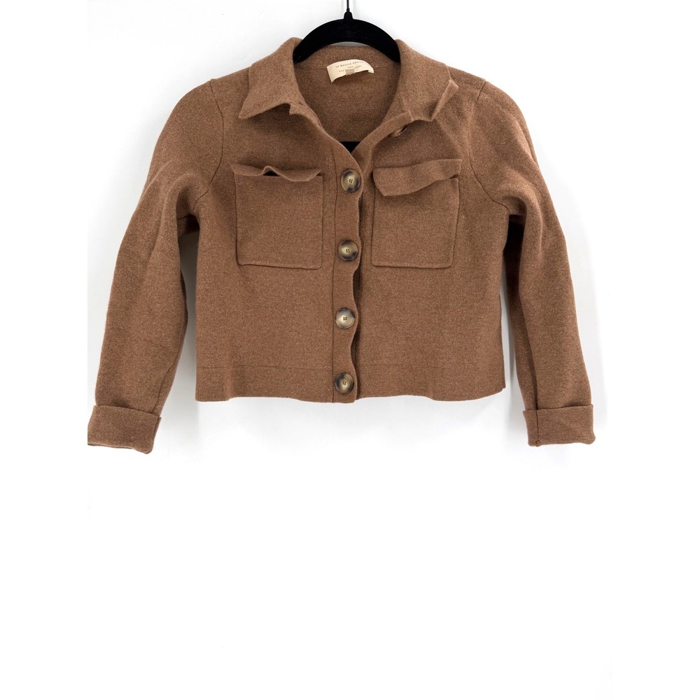Sezane Chlo Cardigan Women S Brown Merino Wool Cropped Parisian Chic S231GIL003M - Picture 2 of 10